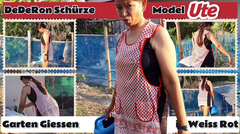 Garten Giessen mit Ute in Dederon Überwurf Schürze#059